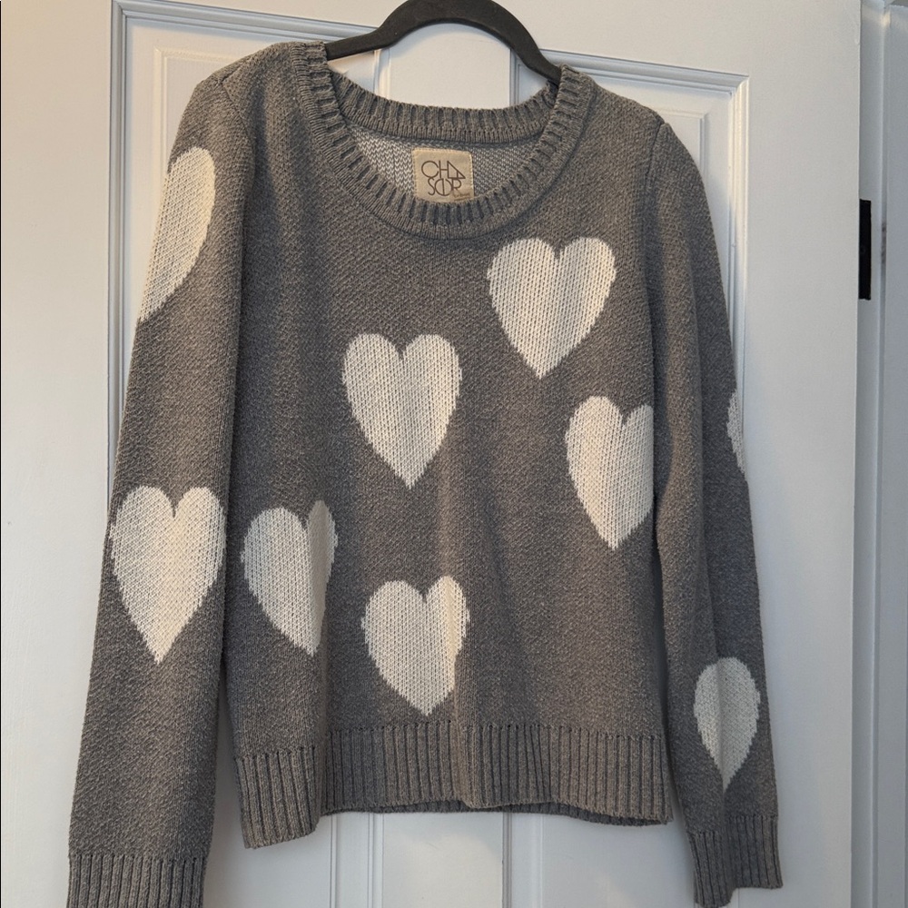 Gray Heart Pattern Sweater